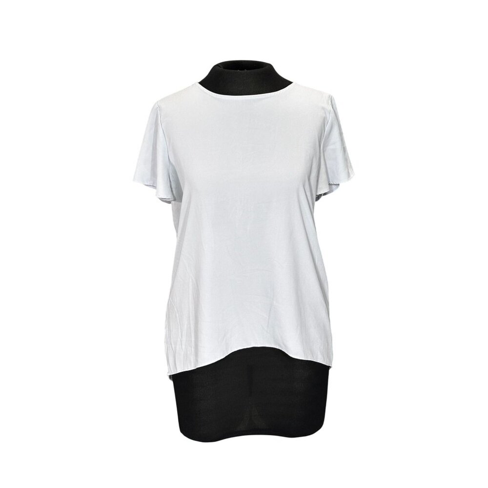 Ann Taylor Womens Light Blue Short Sleeve Top M Rayon & Polyester